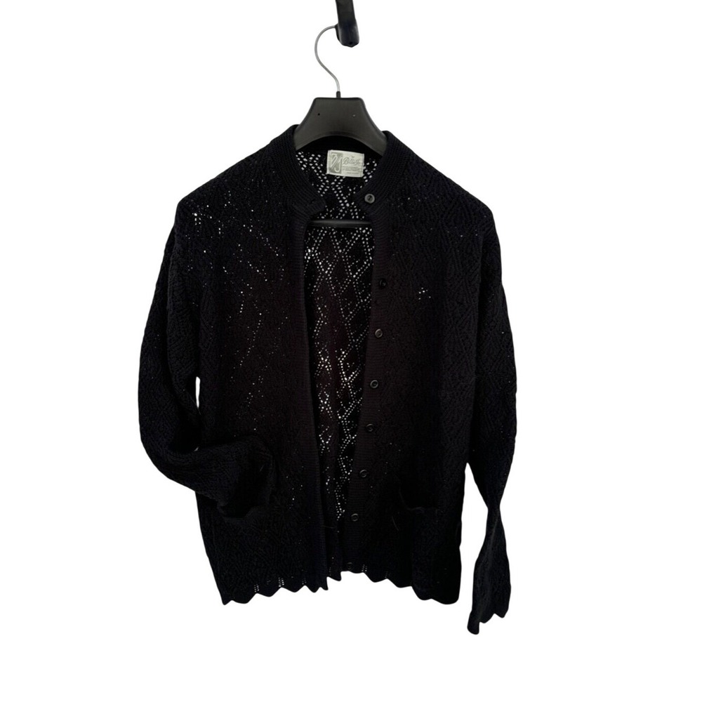 Women's Vintage Billie Jo Black Cardigan‎ Sweater Size M/L Demure Cardigan